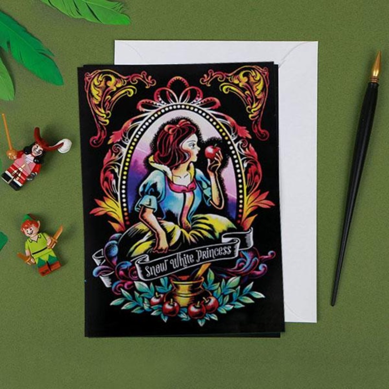 The Snow White Fairy Tale Lago Scratch Art Postcard