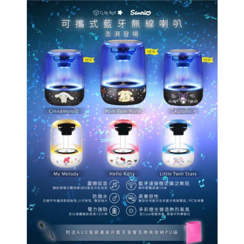Clue Box x Sanrio – Bluetooth Travel Speakers with SD Card Slot