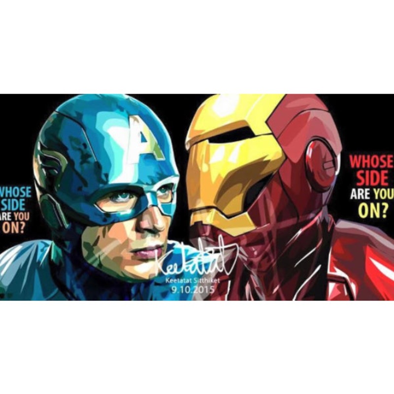 Pop Art Wall Decoration Drawing (Captain America VS Iron Man Whose Side Are You On 2pcs)    Marvel