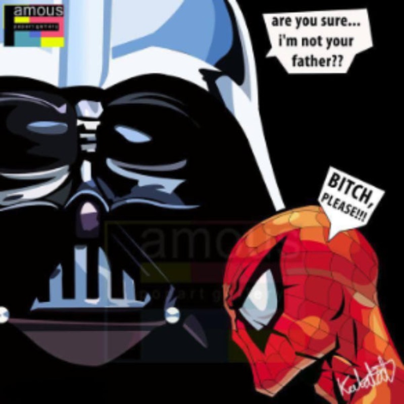 Pop Art Wall Decoration Drawing (Darth Vader VS Spiderman)     Star Wars Marvel