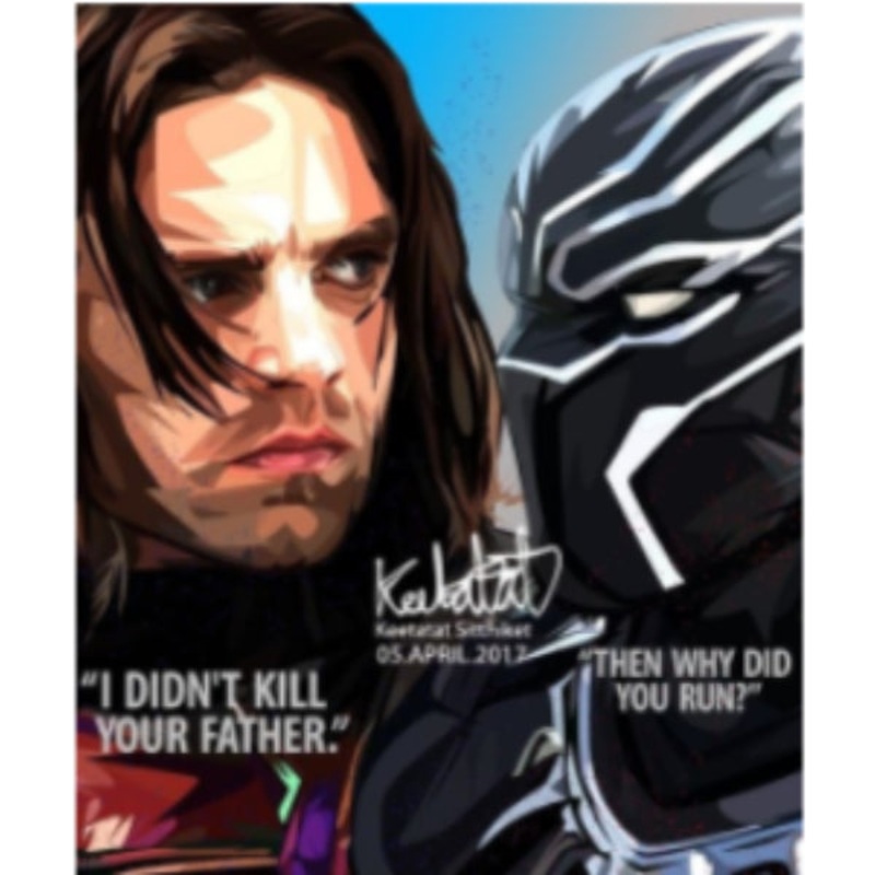 Pop Art Wall Decoration Drawing (Winter Soldier x Black Panther – I Didn’t Kill Your Father, Then Why Did You Run)    Marvel