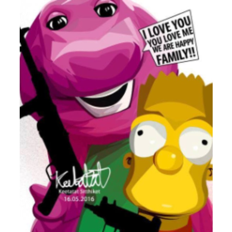 Pop Art Wall Decoration Drawing (Bad Barney And Bart) Simpson
