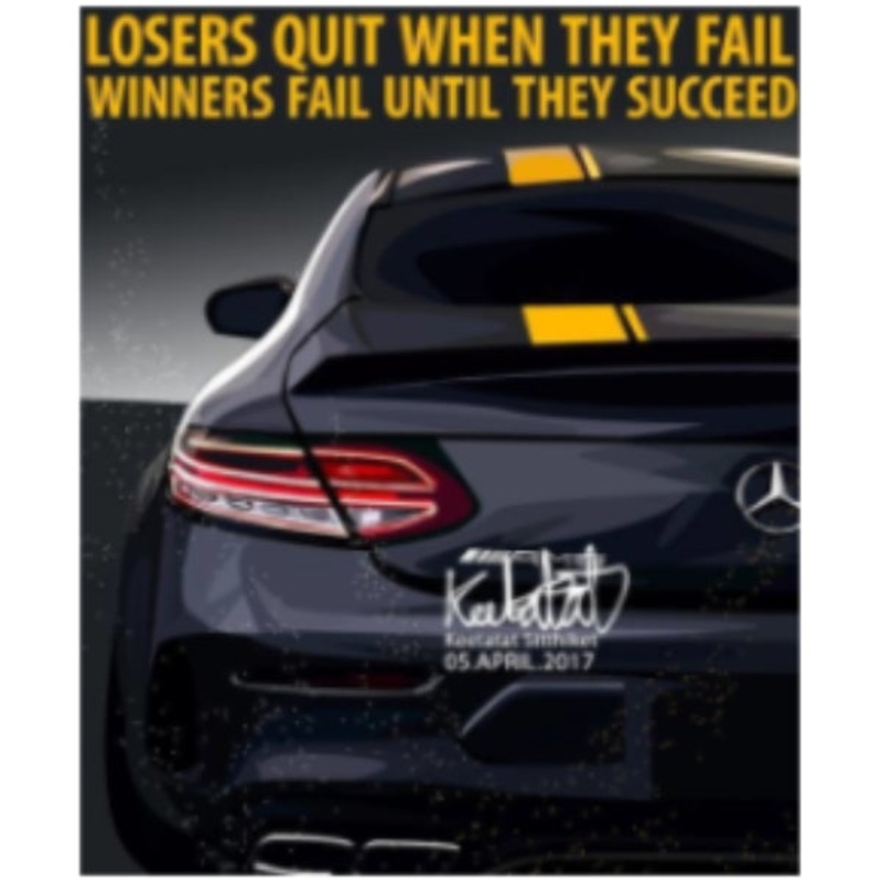 Pop Art Wall Decoration Drawing (Car Benz – losers quit when they fail winners fail until they succeed)