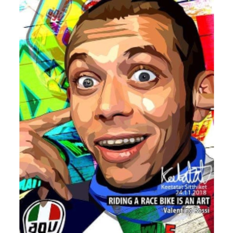 Pop Art Wall Decoration Drawing (Valentino Rossi – Riding a race bike is an art)